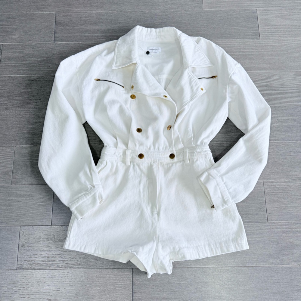 Lovers + Friends FRANKIE ROMPER M Bone White Denim Playsuit with Gold Accents - Picture 12 of 16
